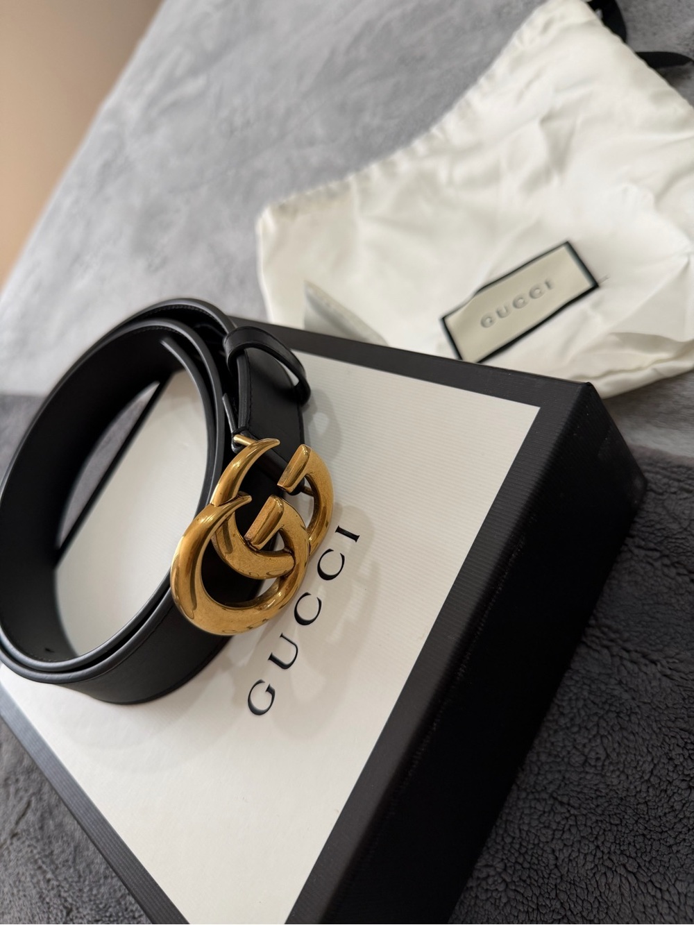 Gucci Black Leather Belt with Gold Double G Buckle